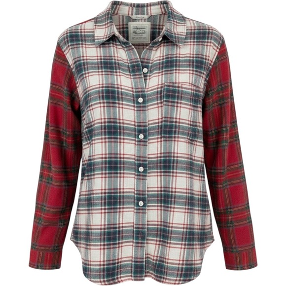 American Eagle Outfitters Tops - American Eagle Flannel Shirt Womens Small Red White Mixed Plaid Relaxed Grunge